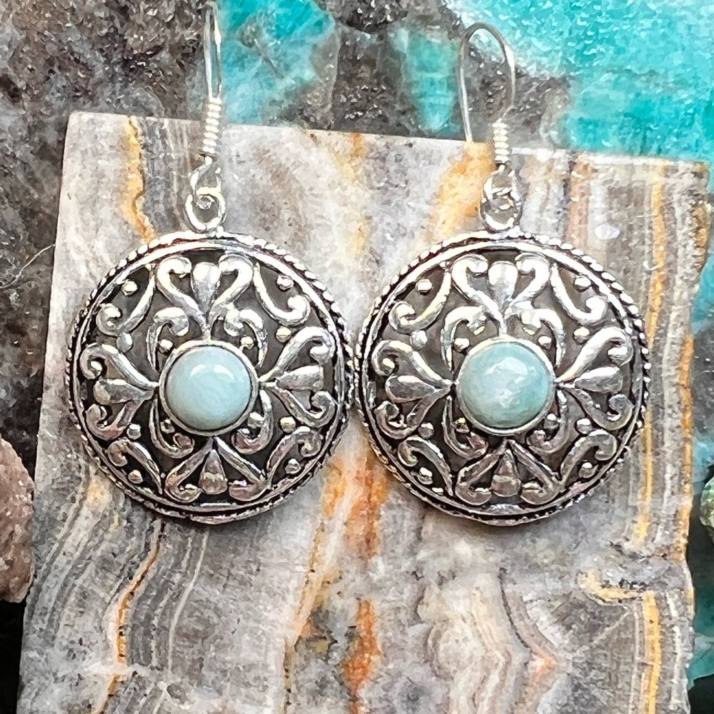Genuine Larimar earrings (Z-6) - Picture 1 of 9
